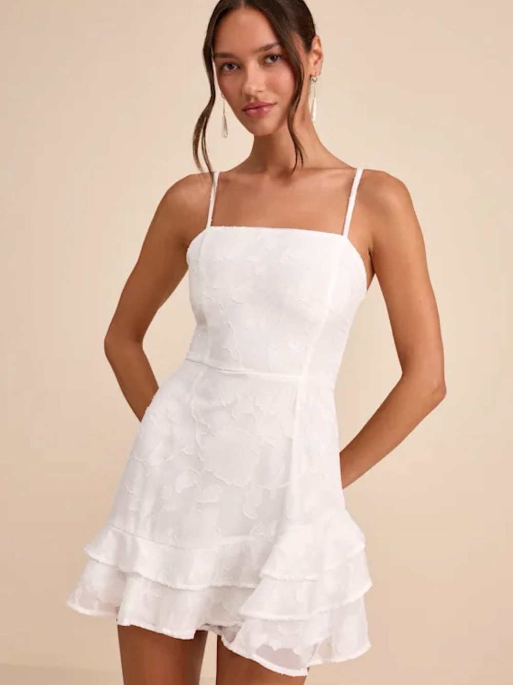 Lulus - White Spaghetti Strap Ruffle Mini Dress